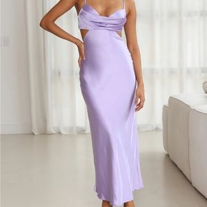 Hello Molly Satin Lilac Cut Out Maxi Dress